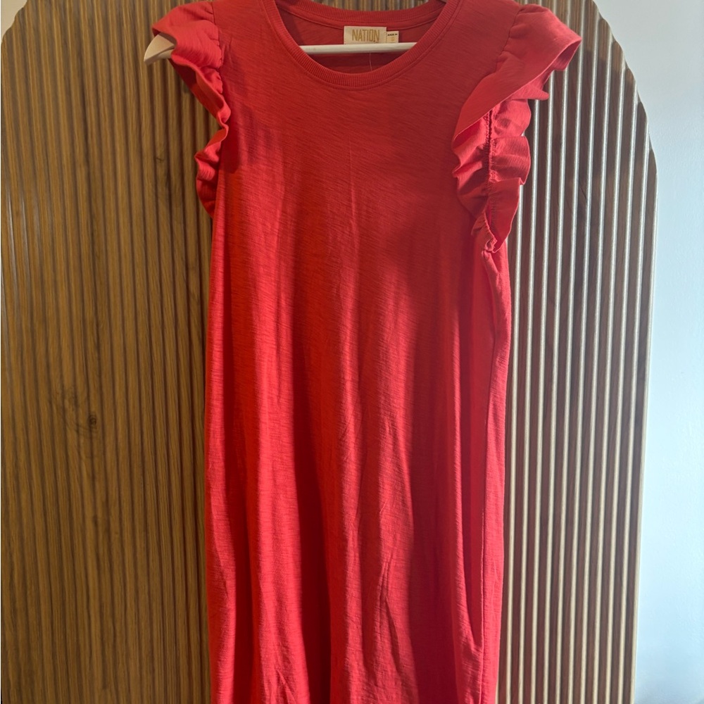 Nation LTD Red Casual Dress with Ruffled Sleeves